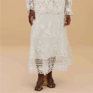 Farm Rio Off-White Swan Lake Guipure Midi Skirt Size S Small